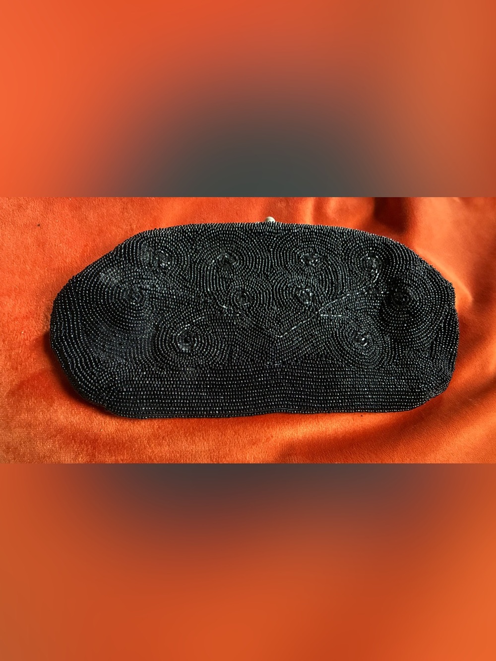 Vintage 1950s Black Beaded Oval Clutch